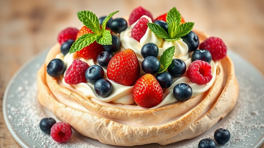 berry topped meringue dessert