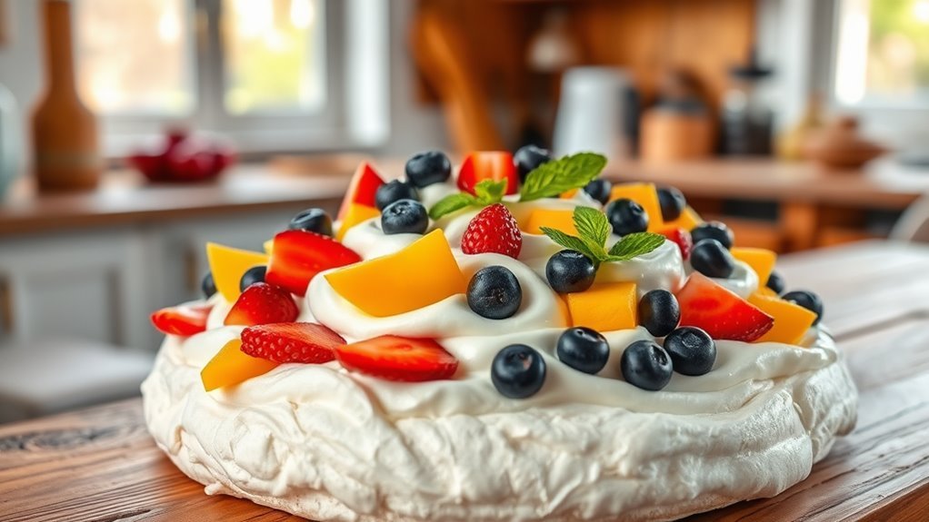 light meringue dessert topped