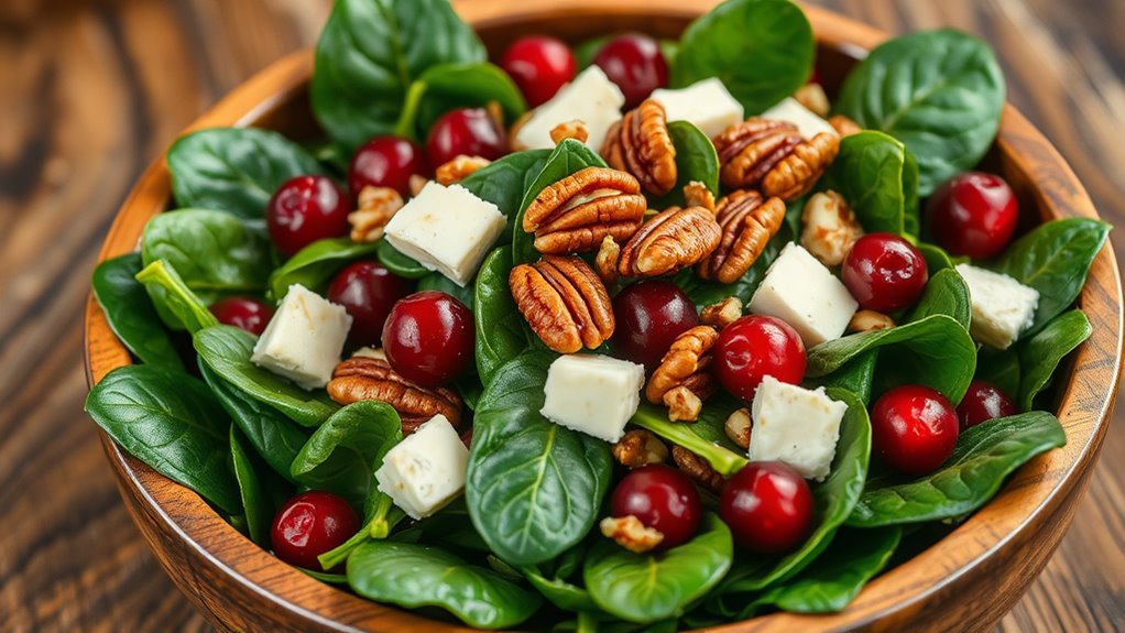 fresh spinach with cranberries
